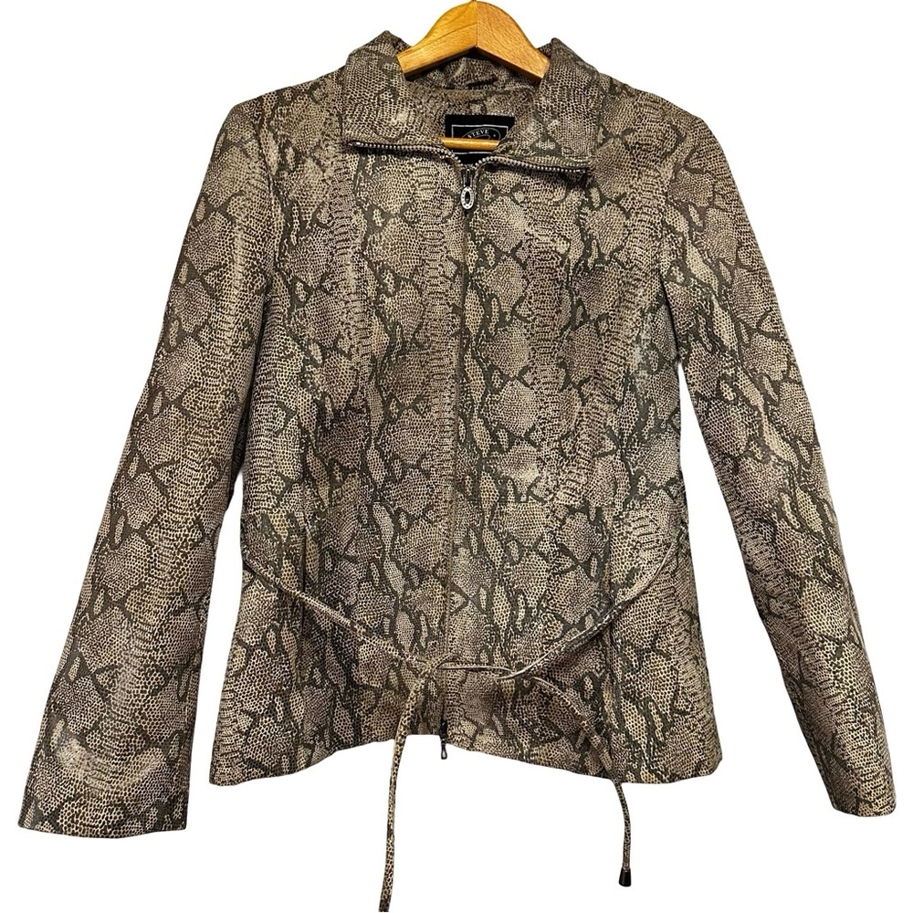 Y2K Steve Madden Genuine Leather Snakeskin Jacket Womens M Zip Moto Streetwear